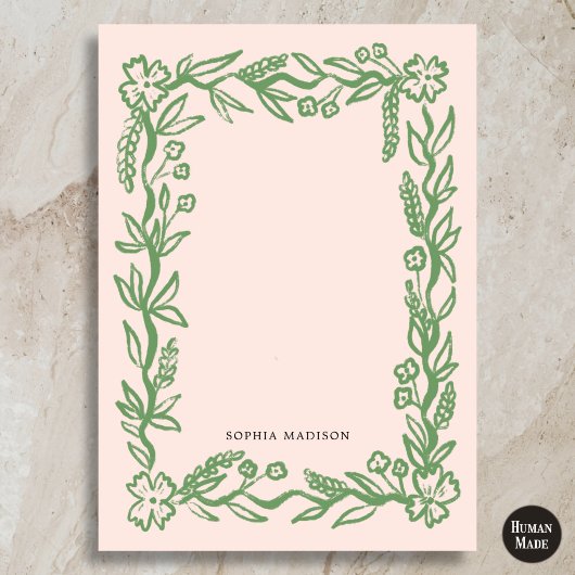 Carte De Correspondance Bordure ondulée florale rose vert