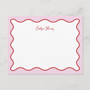 Carte De Correspondance Bordure ondulée rose rouge vibrante et colorée