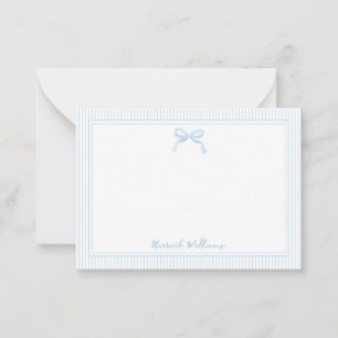 Carte De Correspondance Bordure rayée et noeud bébé bleu mignon
