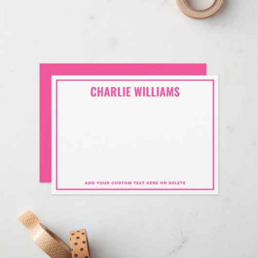 Carte De Correspondance Bordure rose moderne vierge (Devant/Arrière en situation)