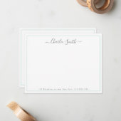 Carte De Correspondance Bordure turquoise de script simple personnalisée (Devant/Arrière en situation)