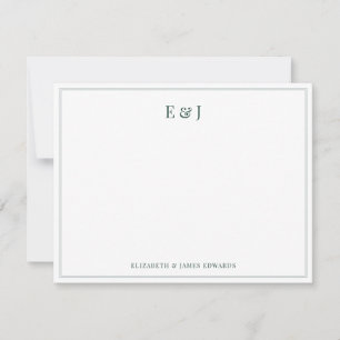 Carte De Correspondance Bordure Vert Émeraude Élégants Initiales de Couple