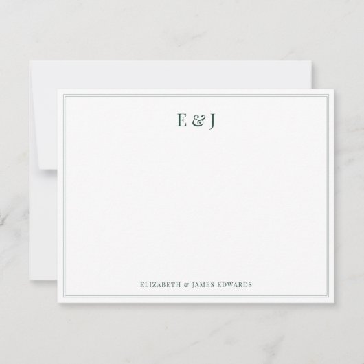 Carte De Correspondance Bordure Vert Émeraude Élégants Initiales de Couple (Devant)