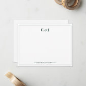 Carte De Correspondance Bordure Vert Émeraude Élégants Initiales de Couple (Devant/Arrière en situation)