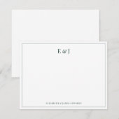 Carte De Correspondance Bordure Vert Émeraude Élégants Initiales de Couple (Devant / Derrière)