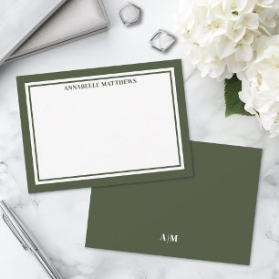 Carte De Correspondance Bordure vert olive Monogramme minimaliste