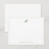 Carte De Correspondance Bordure Vert Sauge Élégant Script Monogramme Vinta (Devant / Derrière)