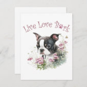 Carte De Correspondance Boston Terrier Chien Maman Florale (Devant / Derrière)