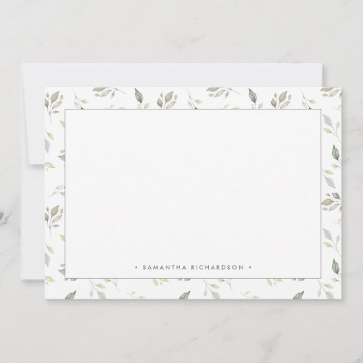 Carte De Correspondance Botanique Vert aquarelle Feuille Motif (Devant)