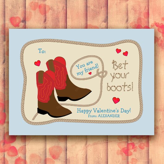 Carte De Correspondance Bottes de cowboy rouges Saint-Valentin en classe W