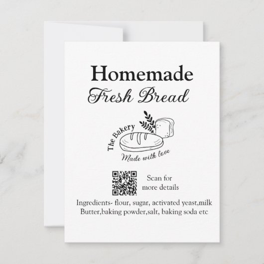 Carte De Correspondance Boulangerie de pain frais ajouter nom ingrédients (Devant)
