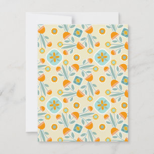 Carte De Correspondance Bouquet de fleurs d'art populaire Orange et Aqua