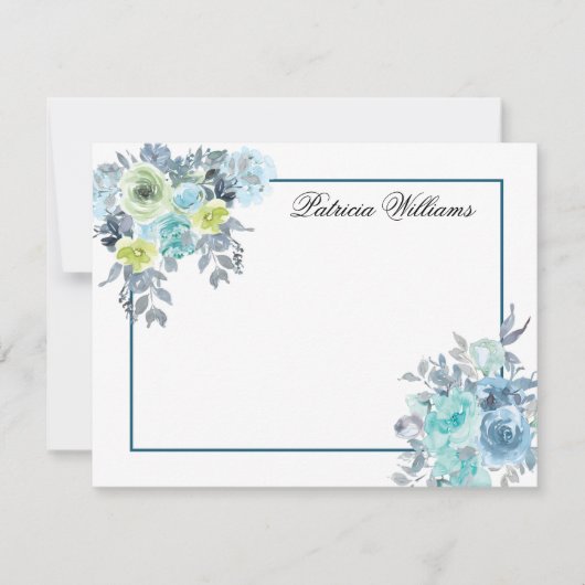 Carte De Correspondance Bouquet de rose bleue Fleur d'aquarelle personnali (Devant)