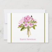 Carte De Correspondance Bouquet Peonies roses Merci frontalier vert (Devant)