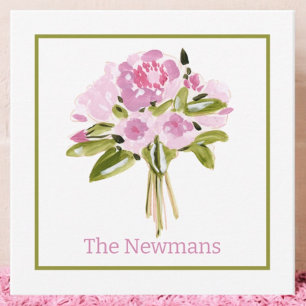 Carte De Correspondance Bouquet Pink Peonies Bordure verte Cadeau