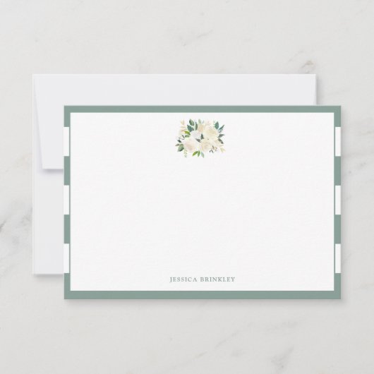 Carte De Correspondance Bouquet Rose blanche | Personnalisé fixe (Devant)