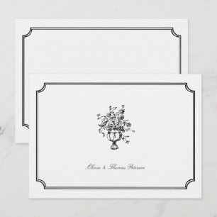 Carte De Correspondance Bouquet vintage Art Croquis Cadre Mariage Couple