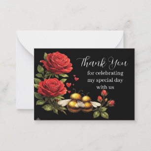 Carte De Correspondance Bourdons et Roses Rouges Merci