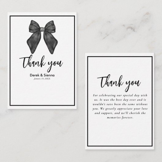 Carte De Correspondance Bow classique noir et blanc Mariage (Devant / Derrière)