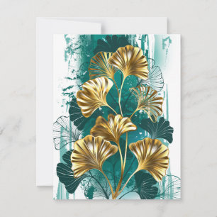Carte De Correspondance Branche avec Feuilles d'or Ginko Biloba