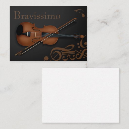 Carte De Correspondance "Bravissimo" Violon Brown & Bow Noir & Brown (Devant / Derrière)