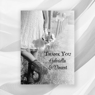 Carte De Correspondance Bride Cowboy Bottes tournesols Mariage Merci