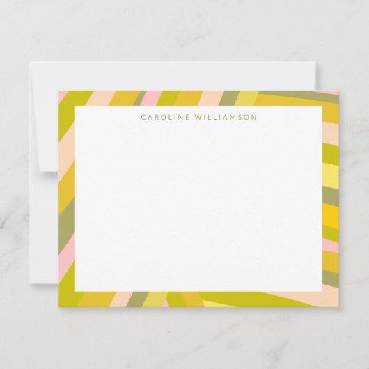 Carte De Correspondance Bright Modern Citrus Stripes Vert et rose Nom (Devant)