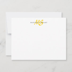 Carte De Correspondance Brosse moderne tendance Script Lemon Yellow Monogr