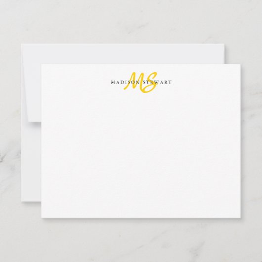 Carte De Correspondance Brosse moderne tendance Script Lemon Yellow Monogr (Devant)