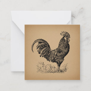 Carte De Correspondance Brown Antique Rooster Illustration Chicken Art