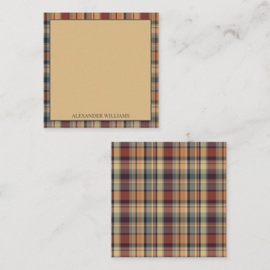 Carte De Correspondance Brown chaud et Plaid à la crème Personnalisé (Devant / Derrière)
