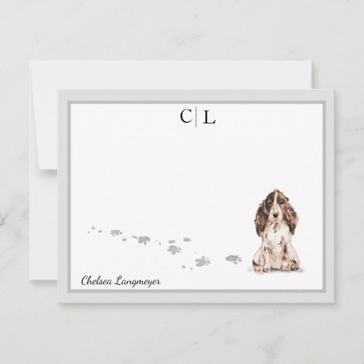 Carte De Correspondance Brown Cocker Spaniel Chien Grey Nom du monogramme  (Devant)