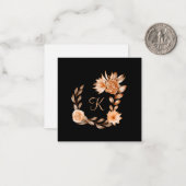 Carte De Correspondance Brown noir monogramme et florale de pêche (Devant/Arrière en situation)