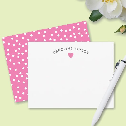Carte De Correspondance Bubblegum Pink Coeur & Dots mignon fille