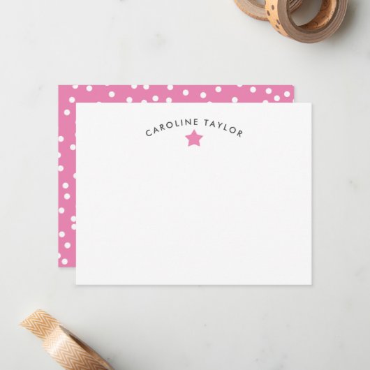 Carte De Correspondance Bubblegum Pink Star & Dots Cute Girly (Devant/Arrière en situation)