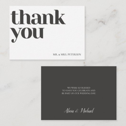 Carte De Correspondance Budget amour merci script simple mariage merci (Devant / Derrière)