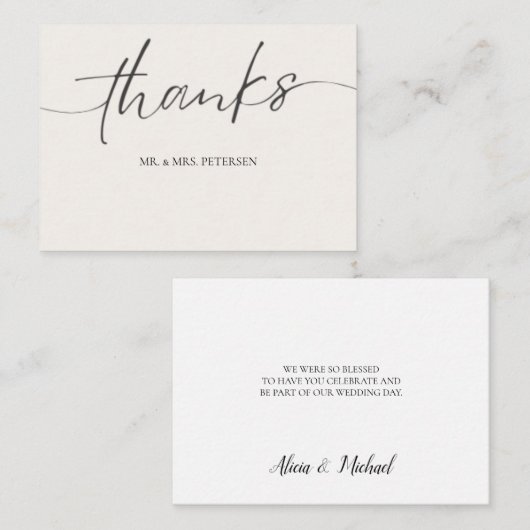 Carte De Correspondance Budget amour merci script simple mariage merci (Devant / Derrière)