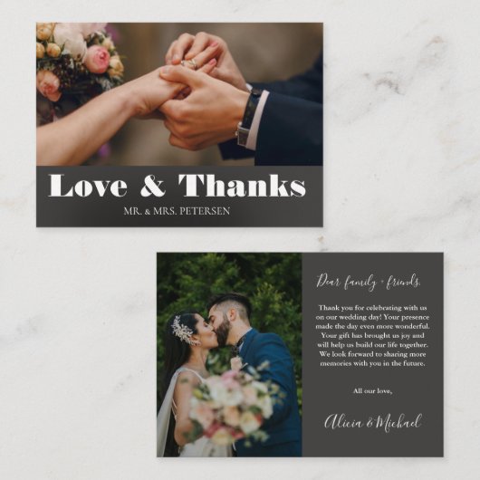 Carte De Correspondance Budget amour merci script simple mariage merci (Devant / Derrière)