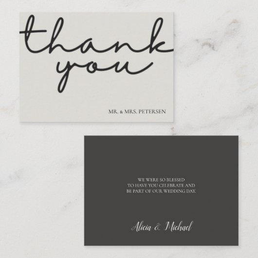 Carte De Correspondance Budget amour merci script simple mariage merci (Devant / Derrière)