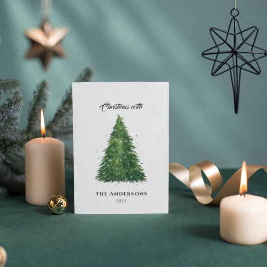 Carte De Correspondance budget aquarelle arbre Noël avec vacances