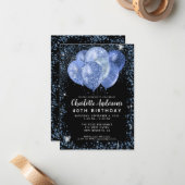 Carte De Correspondance Budget Black Navy Blue Parties scintillant Balloon (Devant/Arrière en situation)