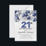 Carte De Correspondance Budget Blue Silver Balloon Parties scintillant 21e<br><div class="desc">Glam Moderne Marine Bleu Balloon Argent Parties scintillant Étincelle N'importe quel âge Anniversaire Invitation</div>