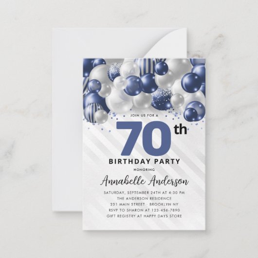Carte De Correspondance Budget Blue Silver Balloon Parties scintillant 70e (Devant)