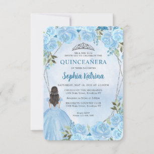 Carte De Correspondance Budget Blue Silver Floral Princesse Quinceañera