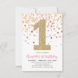 Carte De Correspondance Budget Blush Pink Gold Confetti Fille 1er annivers