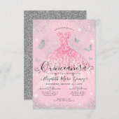 Carte De Correspondance Budget Blush rose Parties scintillant argent Gown  (Devant / Derrière)
