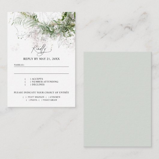 Carte De Correspondance Budget Boho Greenery Wedding RSVP (Devant / Derrière)