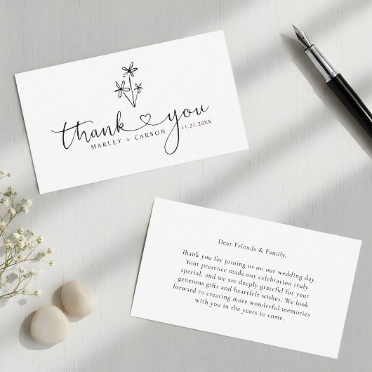 Carte De Correspondance Budget Boho Heart Script Wedding Thank You