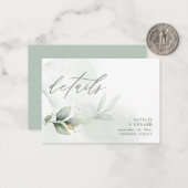 Carte De Correspondance budget botanique eucalyptus détails mariage (Devant/Arrière en situation)