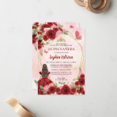 Carte De Correspondance Budget Bourgogne Or Floral Princesse Quinceañera (Devant/Arrière en situation)